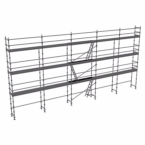 Echafaudage fixe de façade 128m² – Structure + Planchers + Plinthes + Lisses, DUO128-SPP