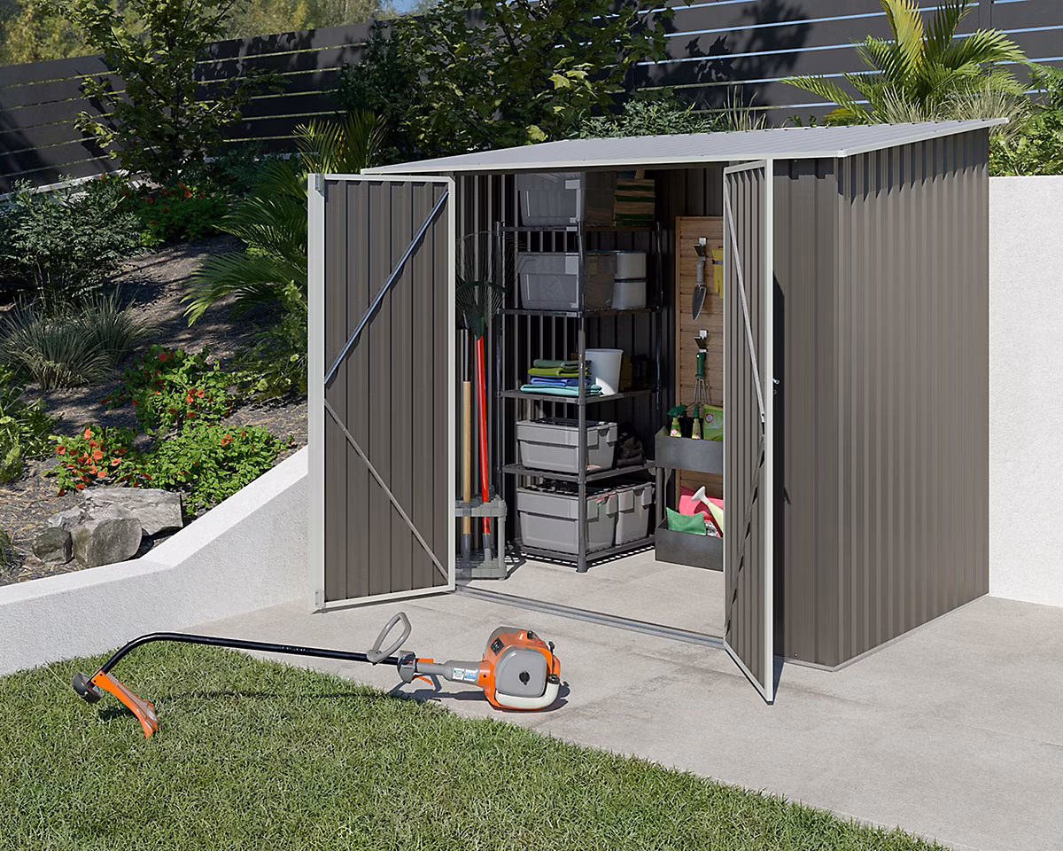 Abri de jardin métal toit plat 2 – 94 m2 Trigano + kit d'ancrage