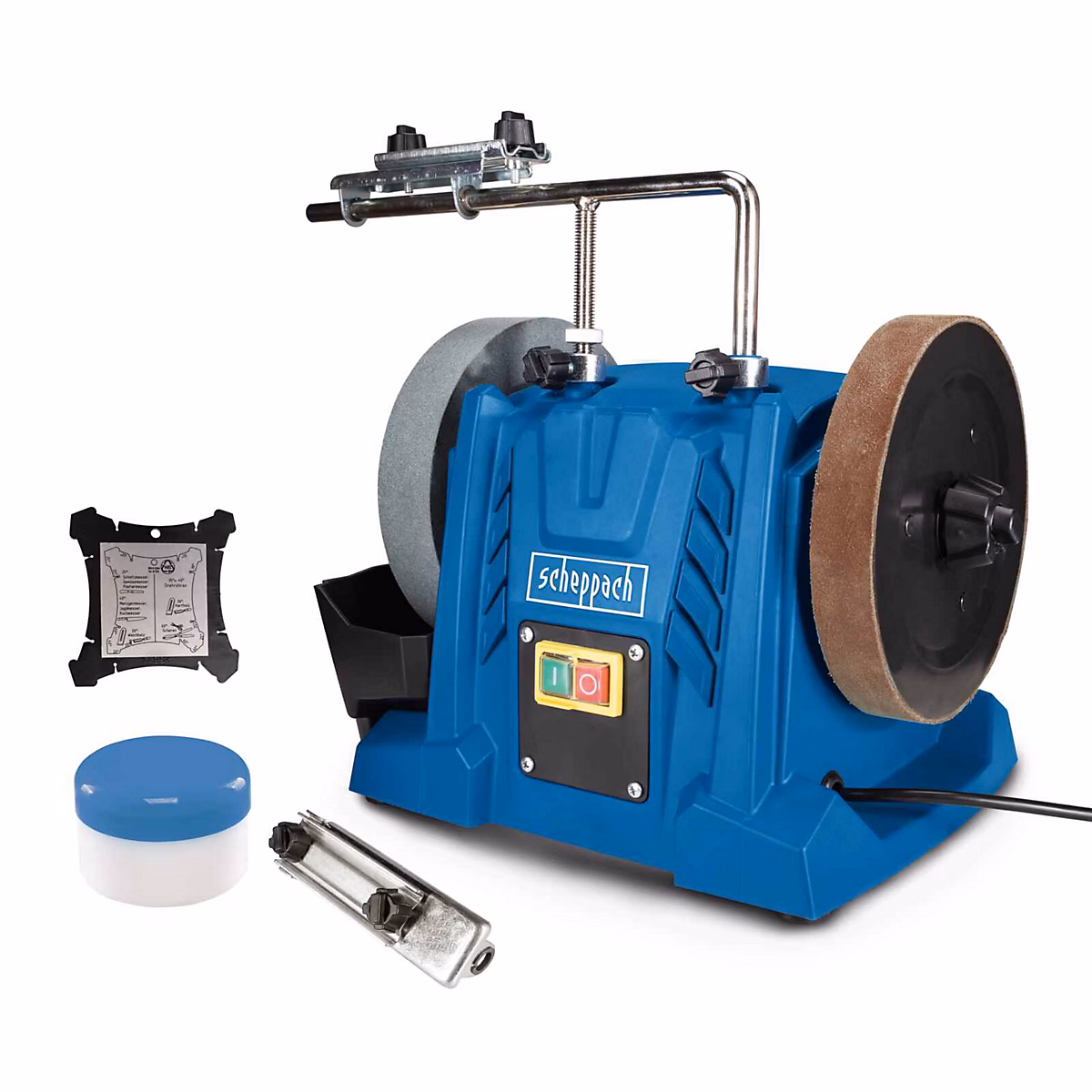 Affûteuse à eau 150W TIGER 5000S Scheppach – Meule200 mm | Système de ponçage à l'eau | Pierre à aiguiser au corindon 120 min | 1