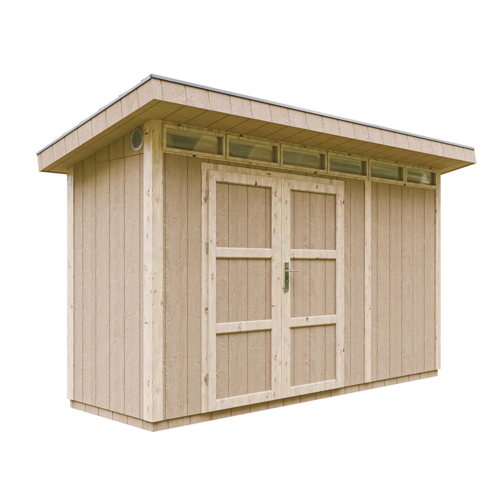 TIMBELA Abri de Jardin Qualité Premium 4m²L161xL412xH239cm avec sol, bardeaux bitumineux M902A – Aménagement du jardin