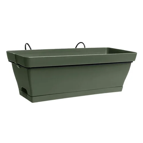 Jardinière avec soucoupe clipsée en plastique recyclé vert kaki et support métal Poetic Roméo - 50 cm