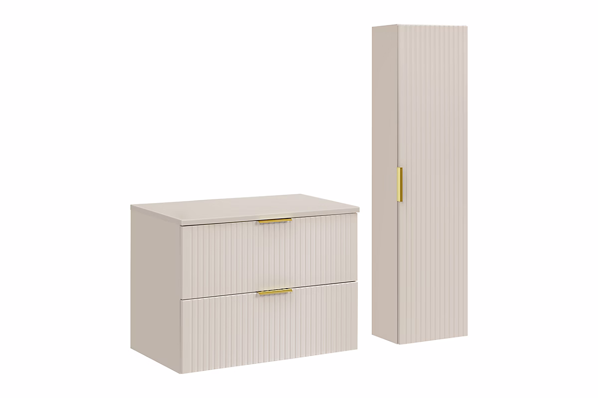 Ensemble ADEL CACHEMIRE meuble suspendu sous vasque avec plan 80 cm et colonne 35 × 140 cm