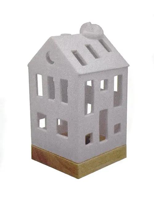 Photophore forme maison en céramique blanche avec chat taille M - Ø 7,7 x H 16 cm