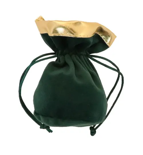 Bourse vert foncé en velours à bordure or - Ø 6 x H 12 cm