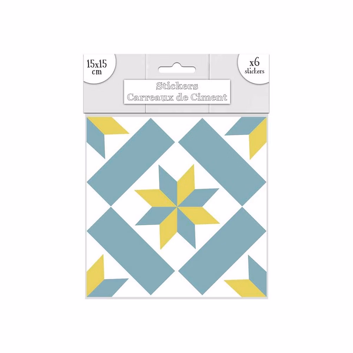 Ensemble de 6 stickers carreaux de ciment étoile Jaune – L. 15 x l. 15 x H. 0.1 cm