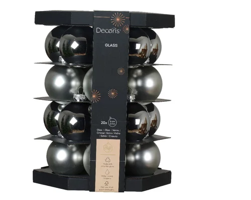 Boîte de 20 boules de Noël coloris argent en verre - Ø 6 cm
