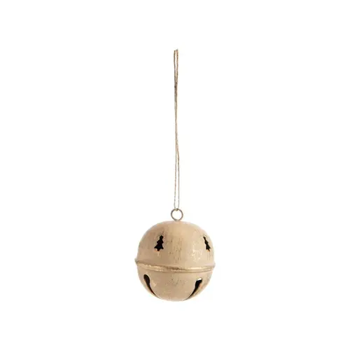 Décoration à suspendre grelot en métal beige motif ajouré sapin - 6 x 6 x 6,5 cm