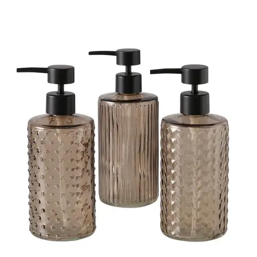 Distributeur à savon en verre beige et pompe noire Bruka - 8 x 8 x H 20 cm