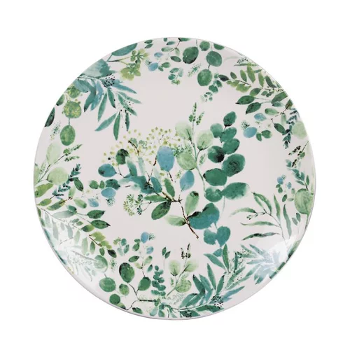 Assiette à dessert coloris vert en céramique motifs feuillages Natura - Ø 21,5 cm