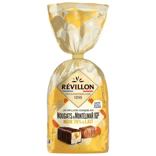Sachet de nougats de Montélimar IGP chocolat noir et chocolat au lait Révillon - 370 g
