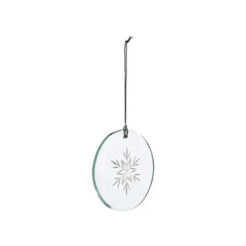 Décoration à suspendre ronde en verre transparent à motif flocon blanc - Ø 7,5 cm