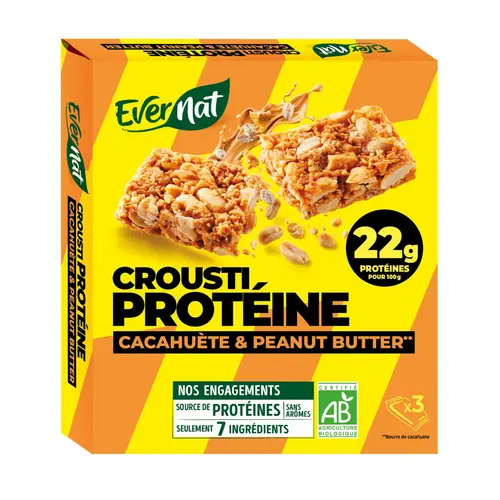 Barres protéinées bio croustiprotéine cacahuète & Peanut butter Evernat - 120 g