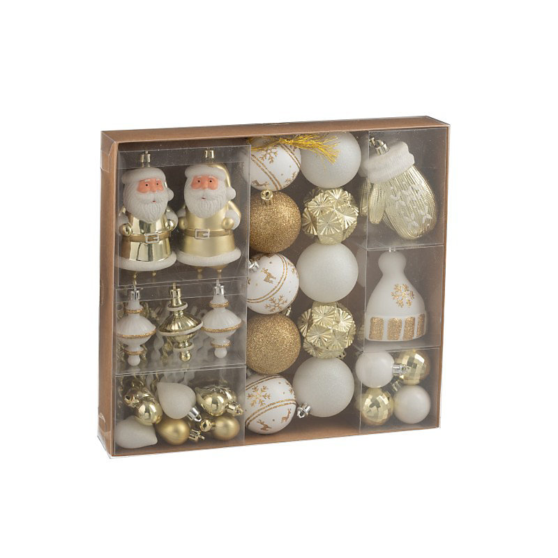 Boite de 45 décorations de Noël en plastique blanc 30 × 6 × 30 cm