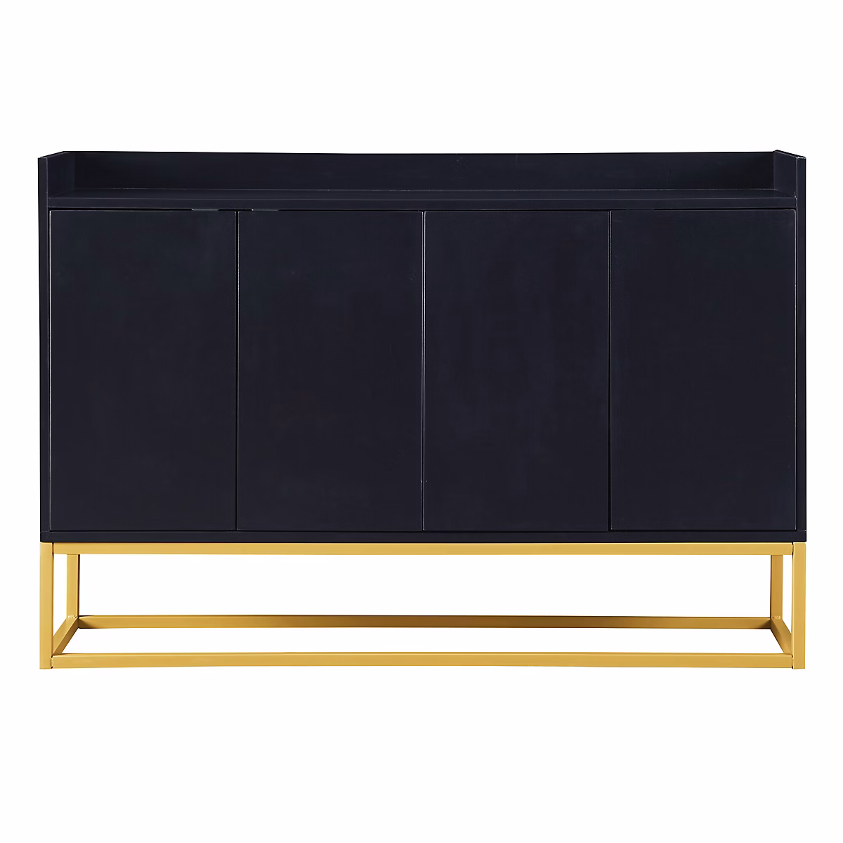 Meuble – Buffet minimaliste noir 4 portes sans poignées avec pieds dorés