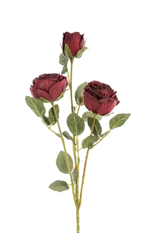 Fleur artificielle en papier tige avec 3 roses en bouton coloris rouge - H 61 cm