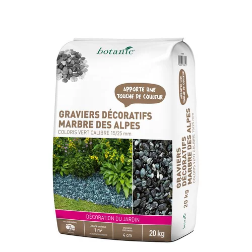 Graviers de marbre des Alpes vert calibre 15 à 25 mm en sac de 20 kg