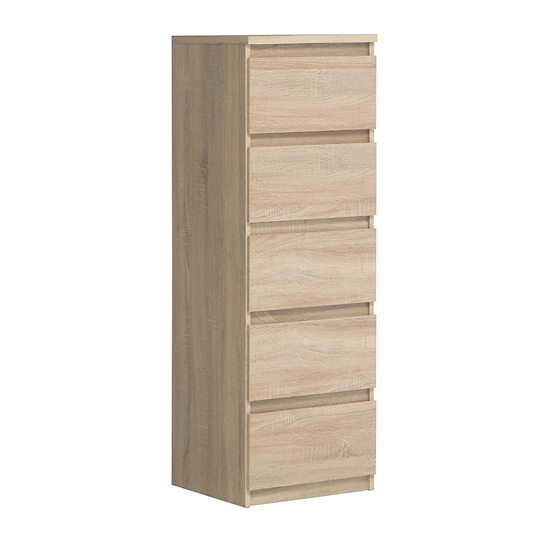 Chiffonnier 5 tiroirs décor chêne clair texturé – BENNY