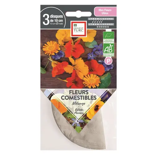 Ronds présemés de fleurs comestibles bio série 5 Ernest Turc - les 3 ronds de 10 cm