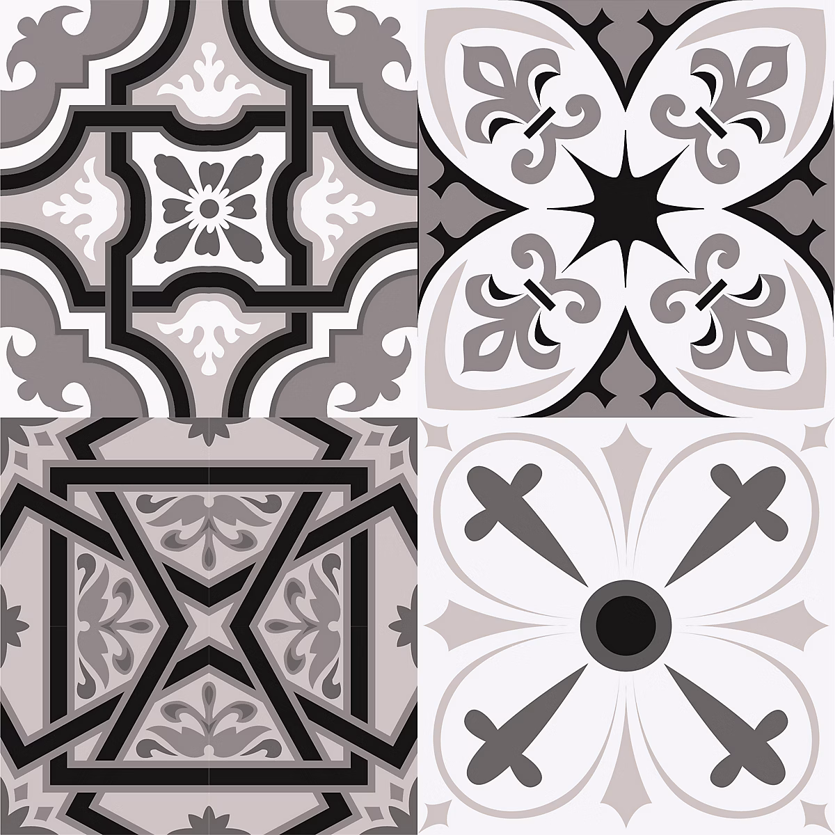 Lot 8 carreaux adhésifs décoratifs Vinyl Way Capri Dada Art effet carreau de ciment noir & blanc L.20 x L.20 cm x ep.1 – 3 mm