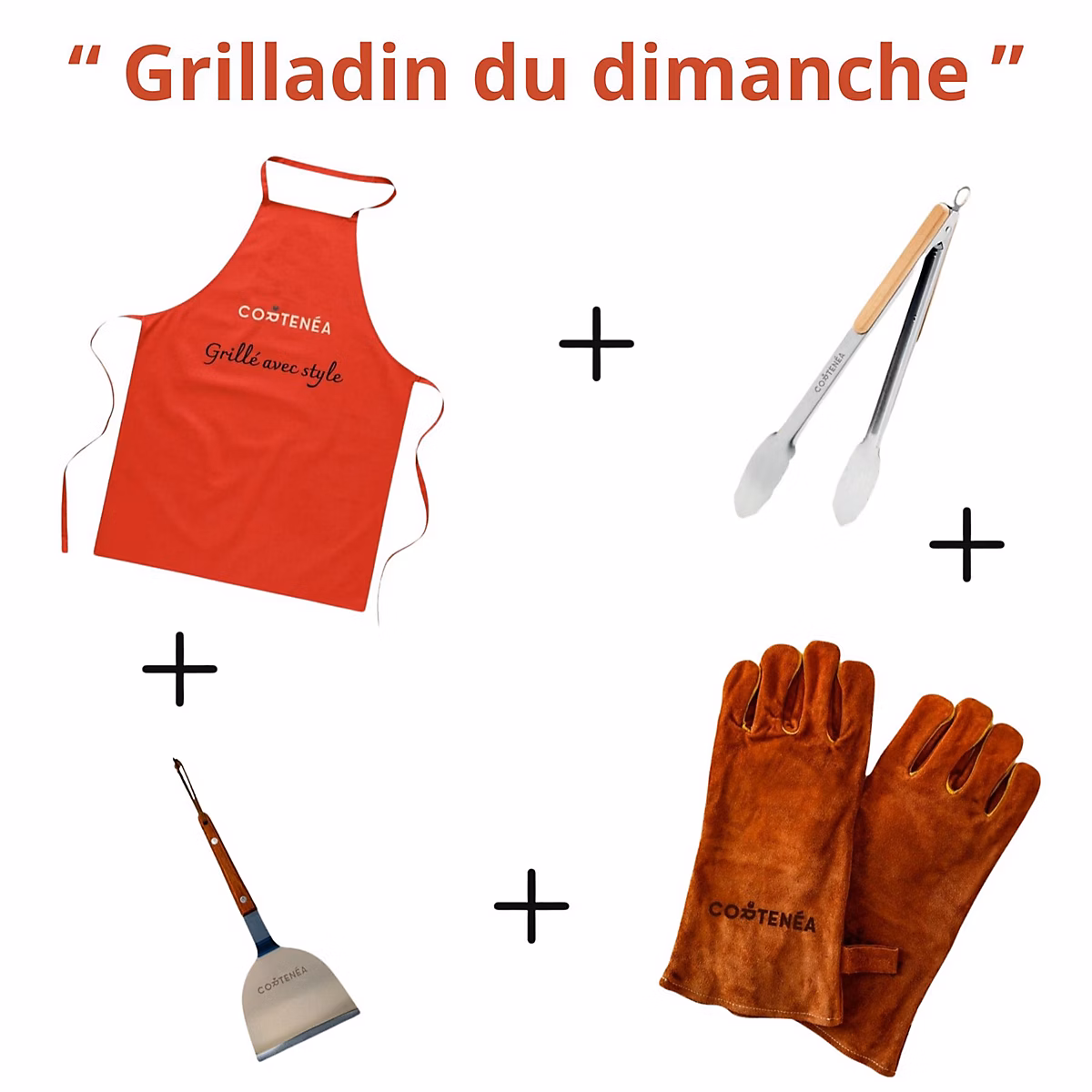 Accessoire de barbecue – Ensemble d'ustensile de cuisine CORTENÉA comprenant Gants Spatule Pince et Tablier