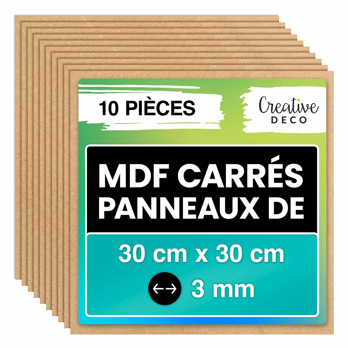 Creative Deco Lot 10 Panneaux MDF Carrés 300 × 300 mm – Bricolage | Découpe Laser | Gravure | Pyrogravure