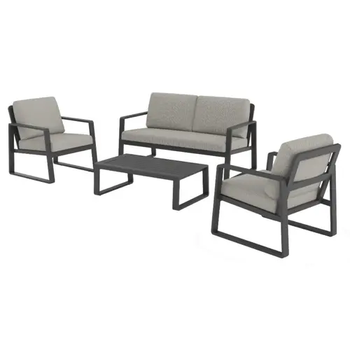 Salon de jardin en aluminium graphite Cyperus - 4 éléments (canapé, table basse et deux fauteuils)