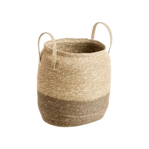Panière bicolore en osier naturel/gris avec anse petit modèle - 30 x 26 x 30 cm