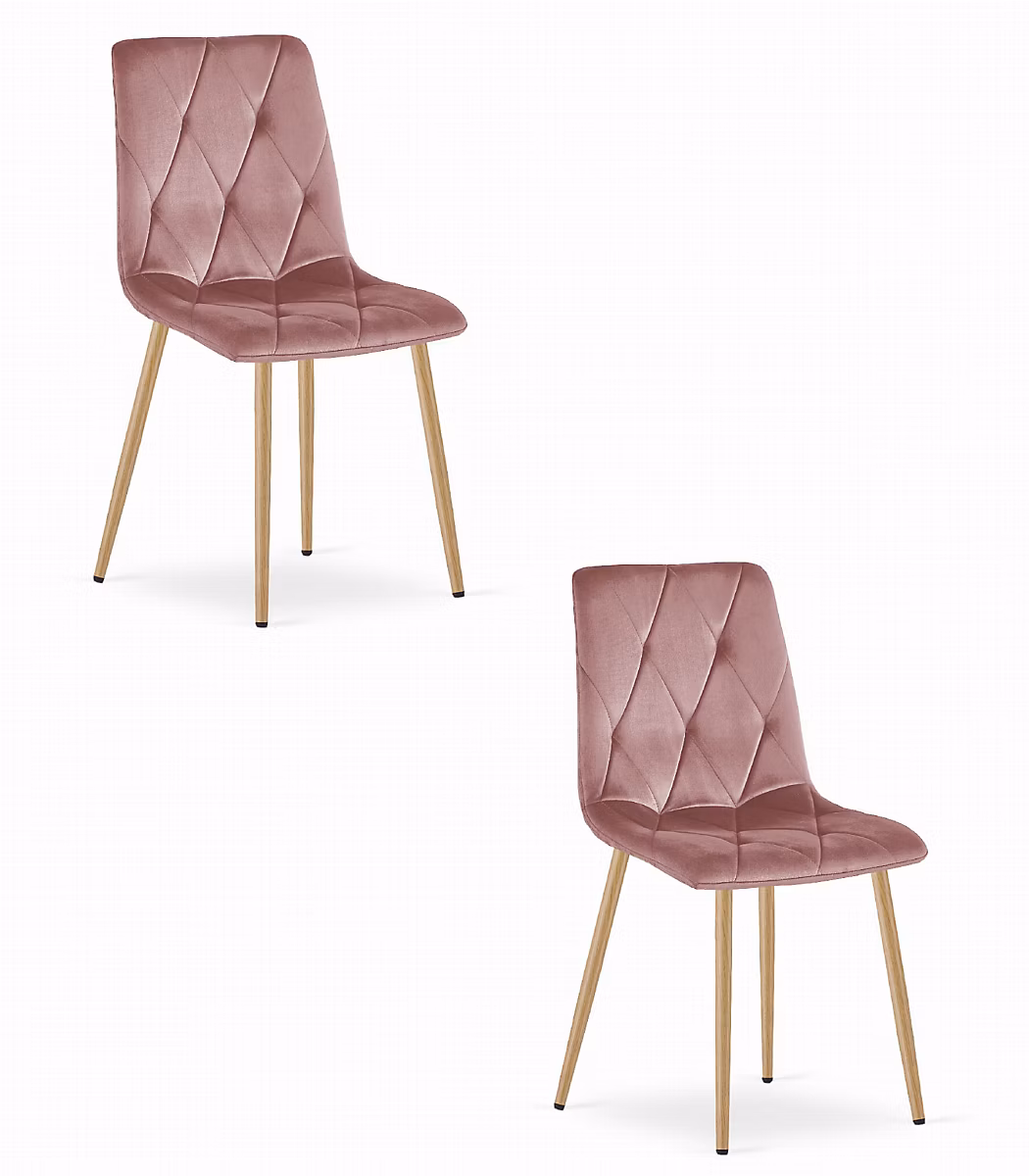 Chaise Valora TYRA en velours rose – pieds couleur bois x2